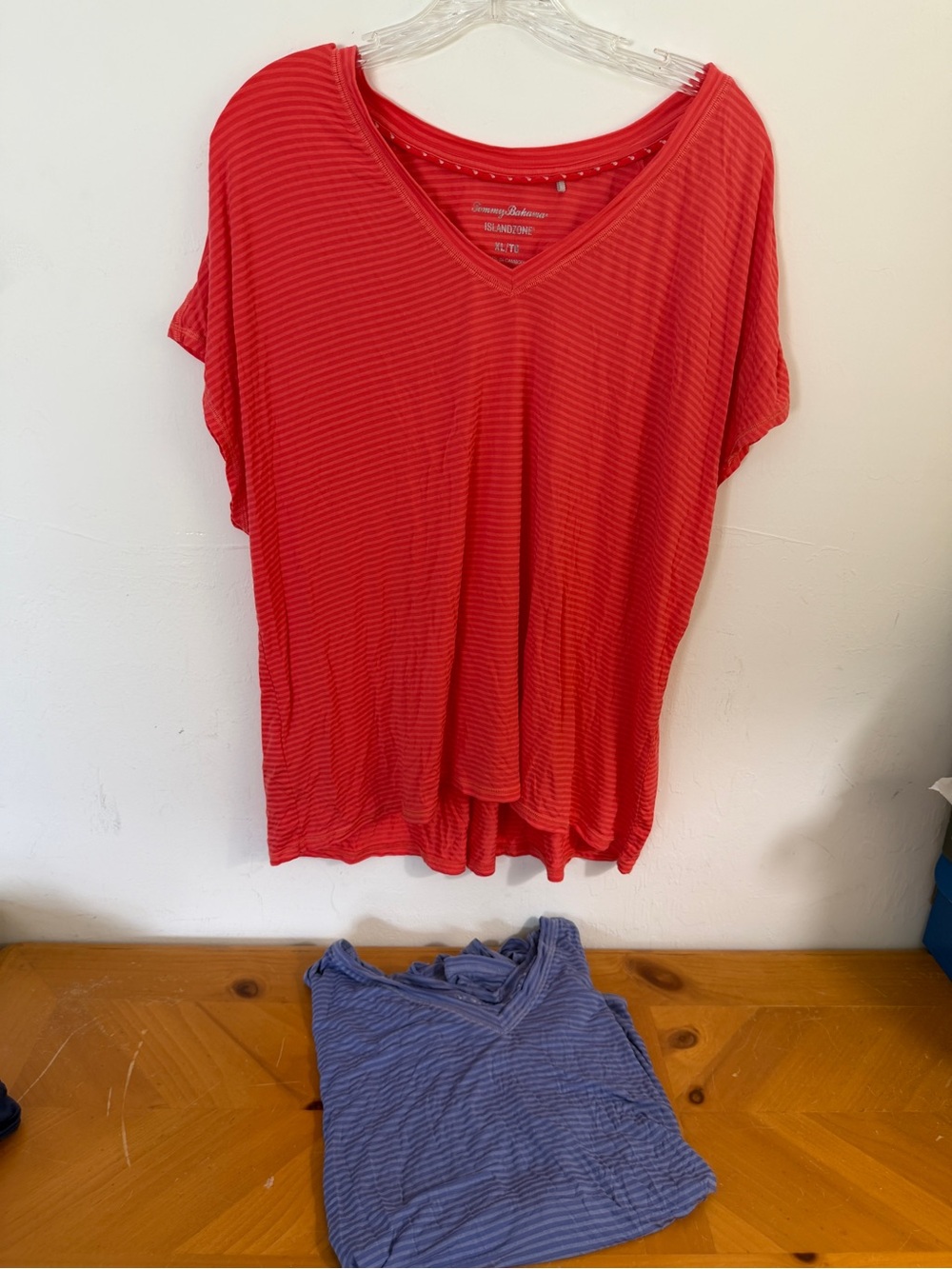 Tommy Bahama Coral and Blue V-Neck Short Sleeve Top Lot of 2